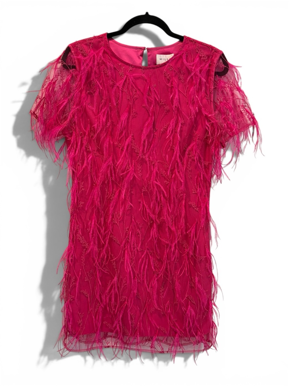 Milly Vibrant Fuchsia Feathered Mini Dress NWT - Picture 3 of 13